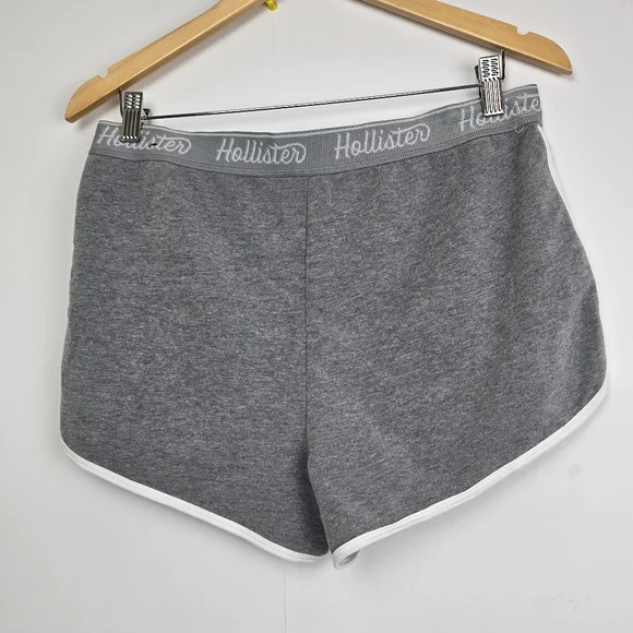 Hollister Terry Sweat Shorts Curved Hem White Trim Logo Waist, Sz L - Picture 3 of 6